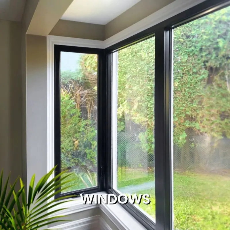 Windows Black Picture windows in a living room