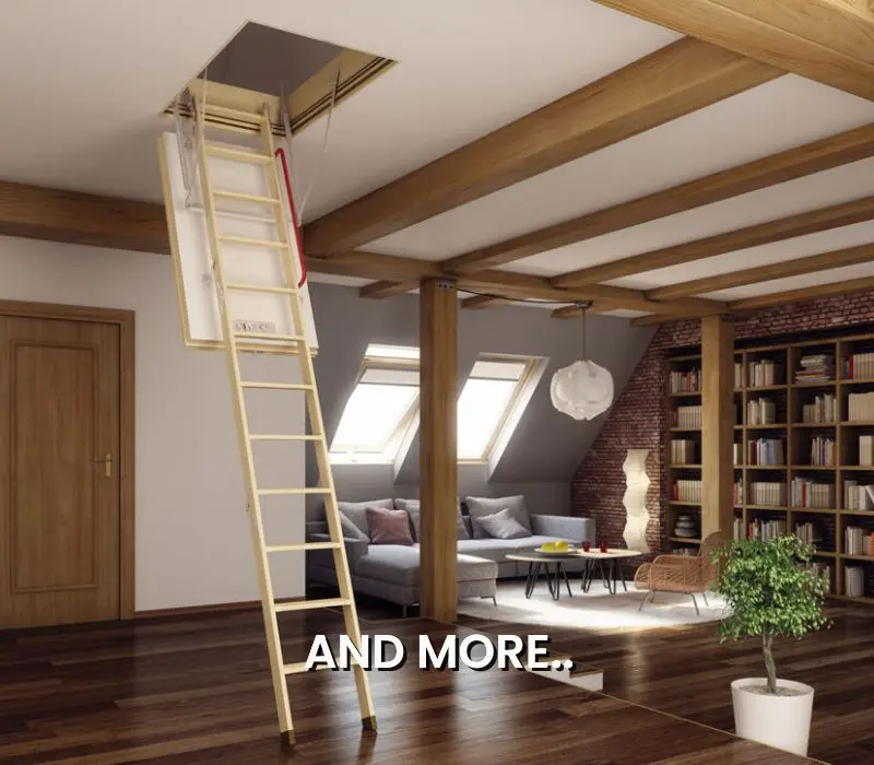 And More building Products Attic Ladder in a home library room