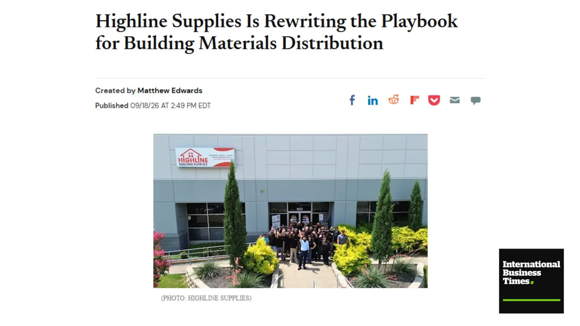 highline building supplies listed in international business times