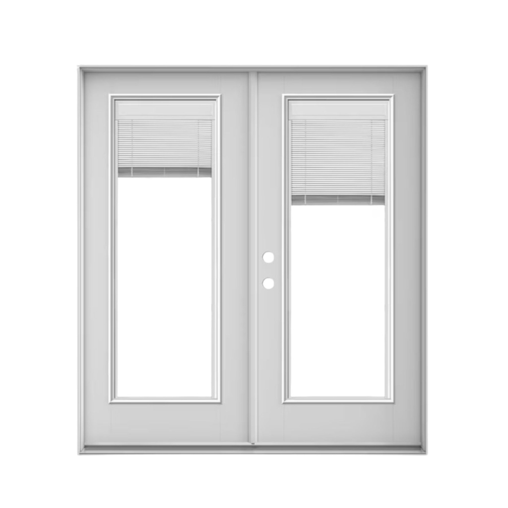 EXTERIOR DOOR:EXTERIOR FIBERGLASS DBL FULL LITE WH BLINDS WHITE RH 3'0 x 8'0" **1040R**DBL**