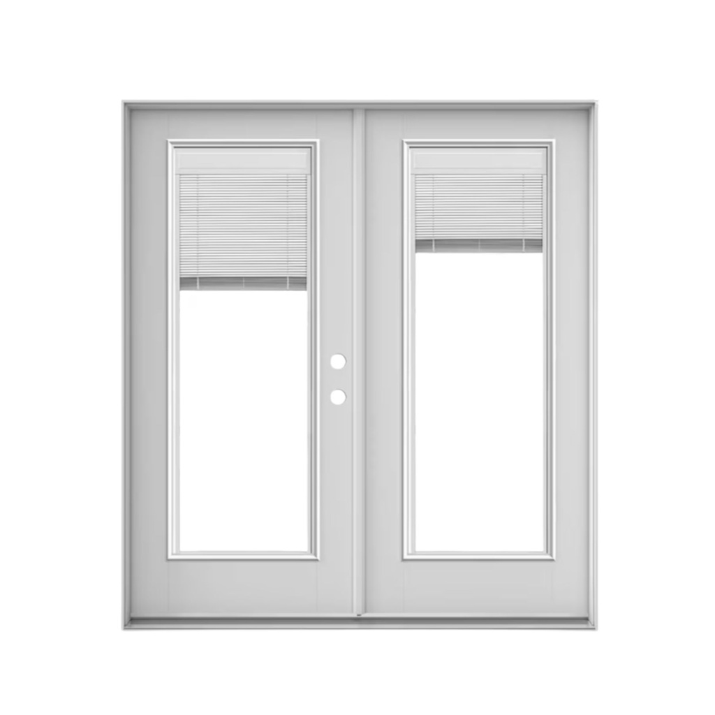 EXTERIOR DOOR:EXTERIOR FIBERGLASS DBL FULL LITE WITH BLINDS WHITE LH 3'0 x 6'8" **1037L**DBL**