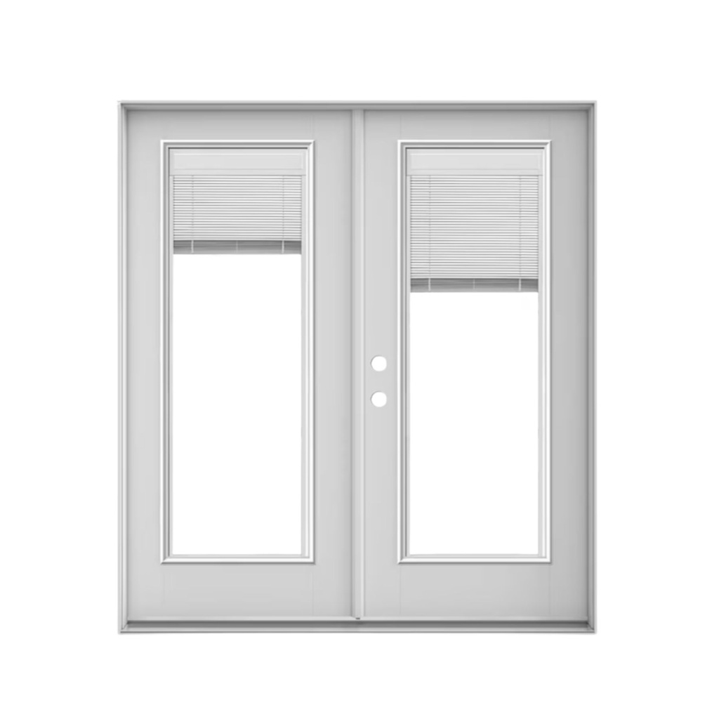 EXTERIOR DOOR:EXTERIOR FIBERGLASS DBL FULL LITE WITH BLINDS WHITE RH 3'0 x 6'8" **1037R**DBL**