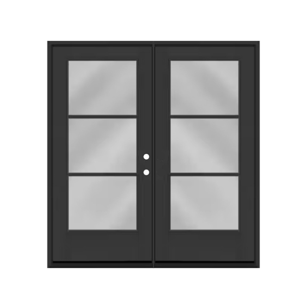 EXTERIOR DOOR:EXTERIOR FIBERGLASS WITH 3 LITE FLUSH GLAZE BLACK PAINTED LH 3'0 x 6'8" **1010L**DBL**
