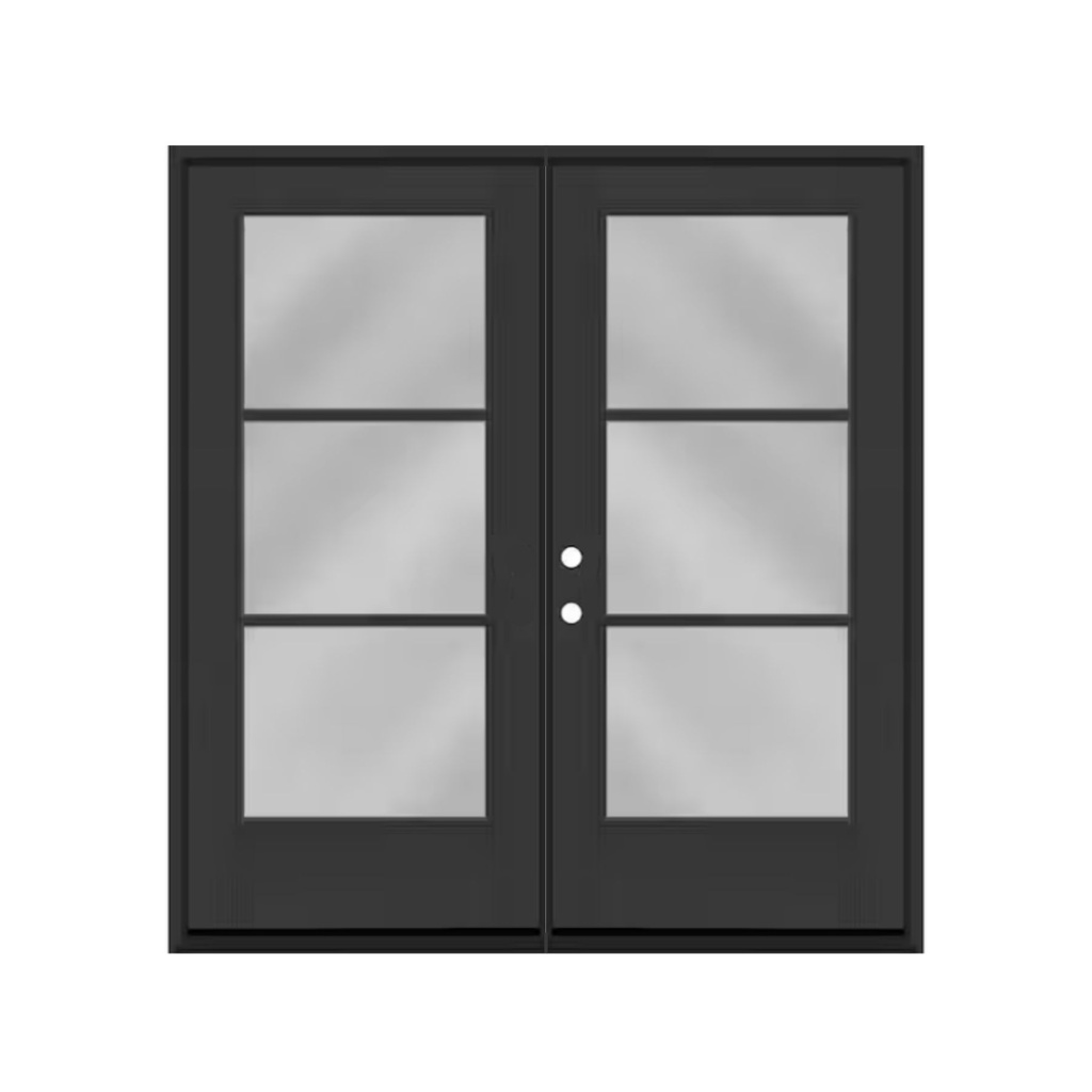 EXTERIOR DOOR:EXTERIOR FIBERGLASS WITH 3 LITE FLUSH GLAZE BLACK PAINTED RH 3'0 x 6'8" **1010R**DBL**