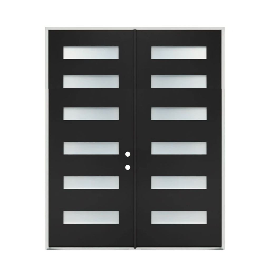 EXTERIOR DOOR:EXTERIOR FIBERGLASS WITH 6 FLUSH GLAZE BLACK PAINTED LH 3'0 x 8'0" **1007L**DBL**