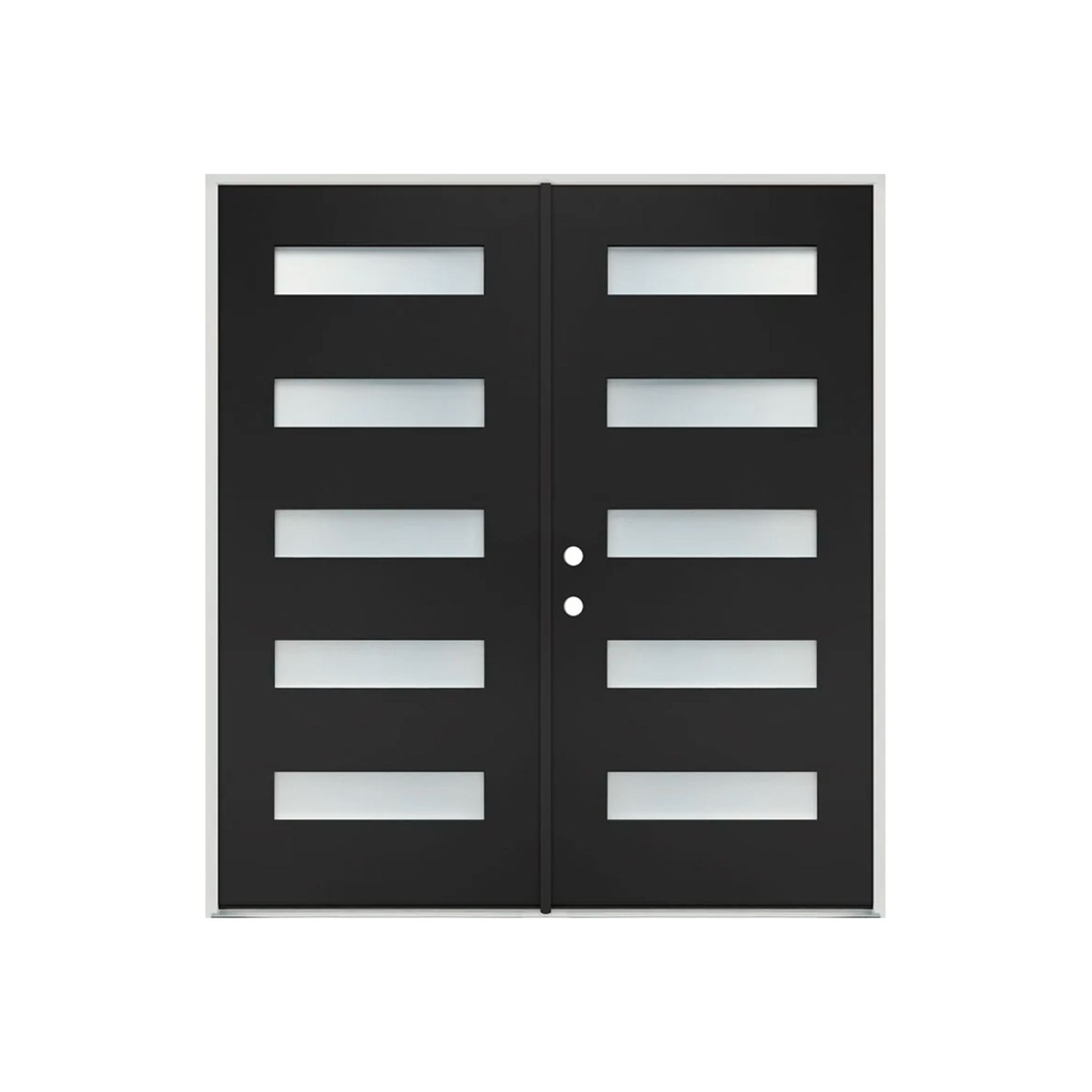 EXTERIOR DOOR:EXTERIOR FIBERGLASS WITH 6 FLUSH GLAZE BLACK PAINTED RH 2'6" x 6'8" **1074R**DBL**60x80