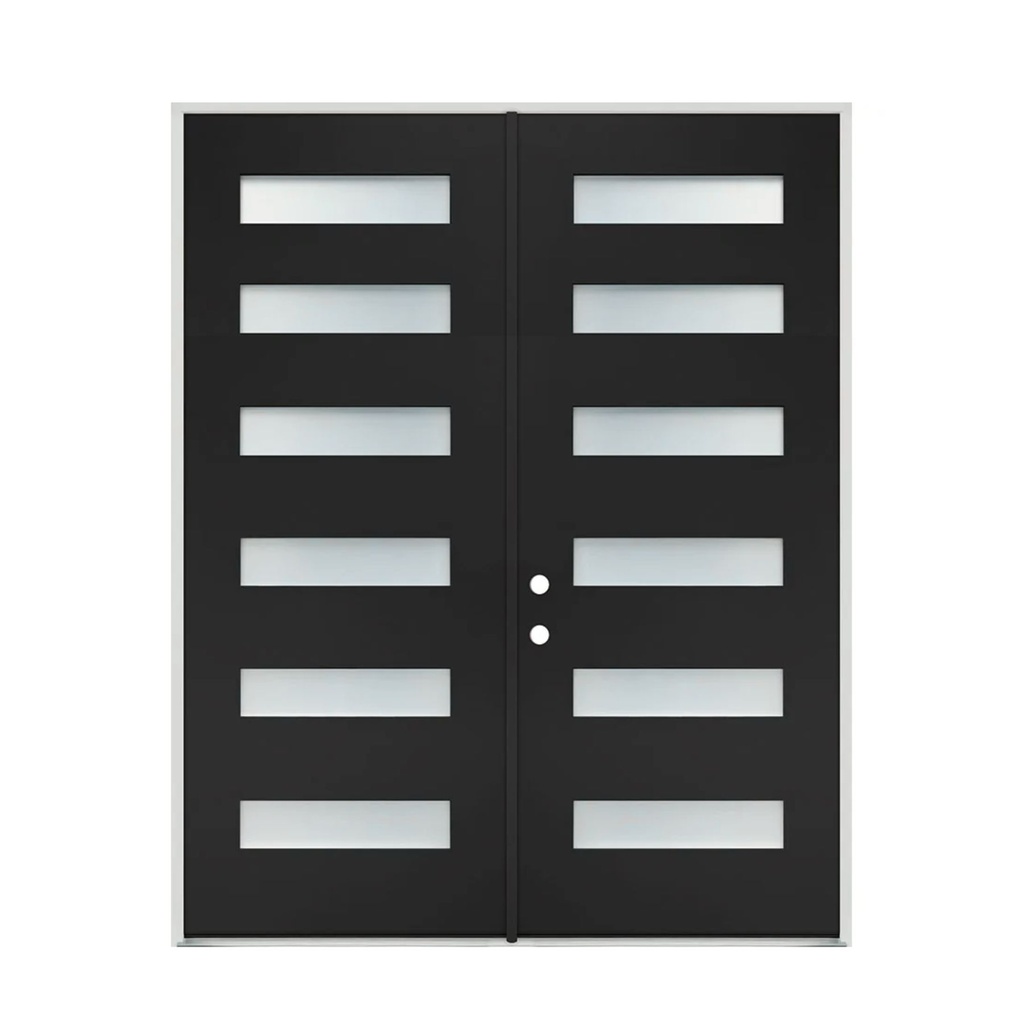 EXTERIOR DOOR:EXTERIOR FIBERGLASS WITH 6 FLUSH GLAZE BLACK PAINTED RH 3'0 x 8'0" **1007R**DBL**
