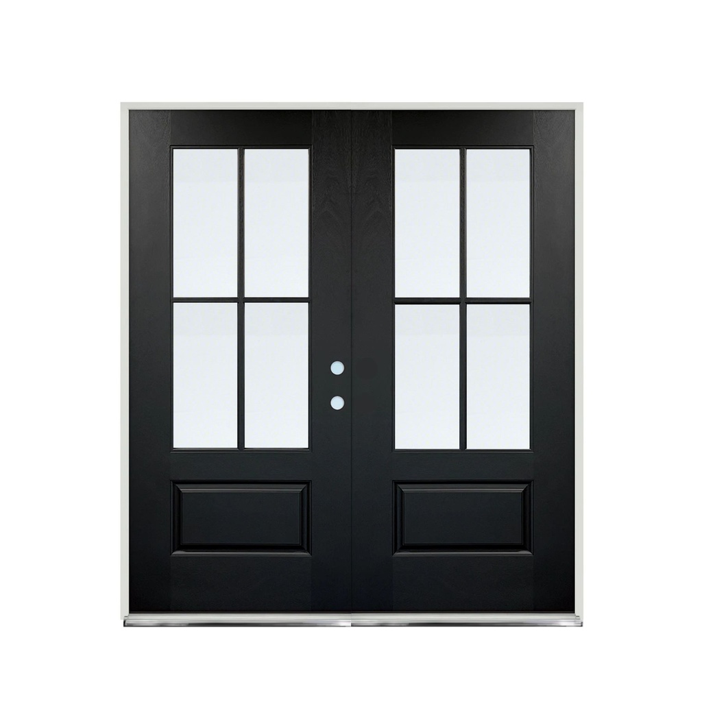 EXTERIOR DOOR:EXTERIOR FIBERGLASS WITH DBL DOOR FLUSH GLAZE BLACK PAINTED LH 3'0 x 6'8" **1076L**CLEAR GLASS