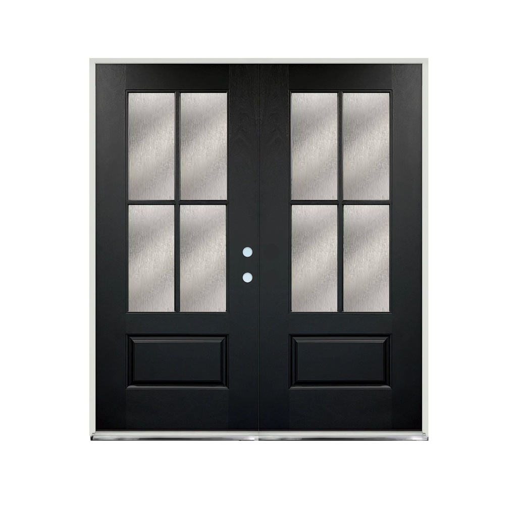EXTERIOR DOOR:EXTERIOR FIBERGLASS WITH DBL DOOR FLUSH GLAZE BLACK PAINTED LH 3'0 x 6'8" **1077L**RAIN GLASS