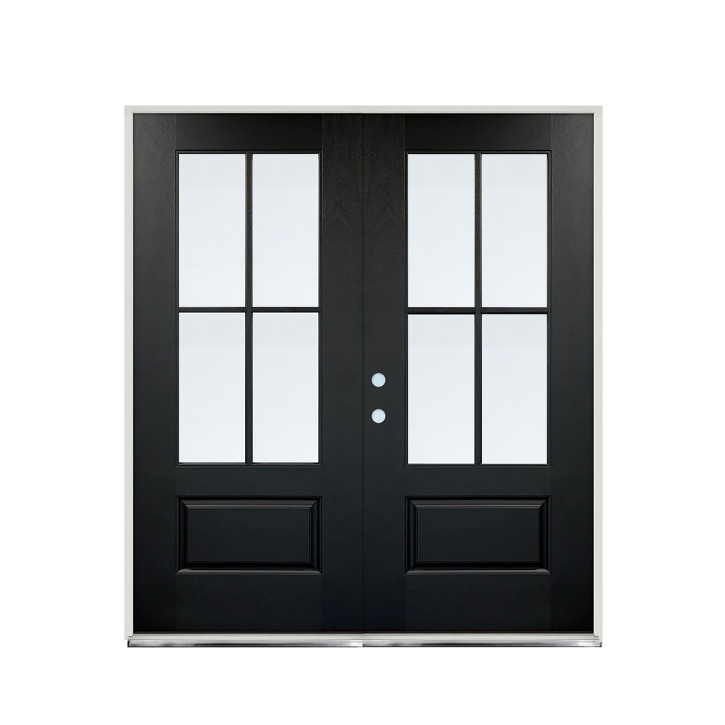 EXTERIOR DOOR:EXTERIOR FIBERGLASS WITH DBL DOOR FLUSH GLAZE BLACK PAINTED RH 3'0 x 6'8" **1076R**CLEAR GLASS