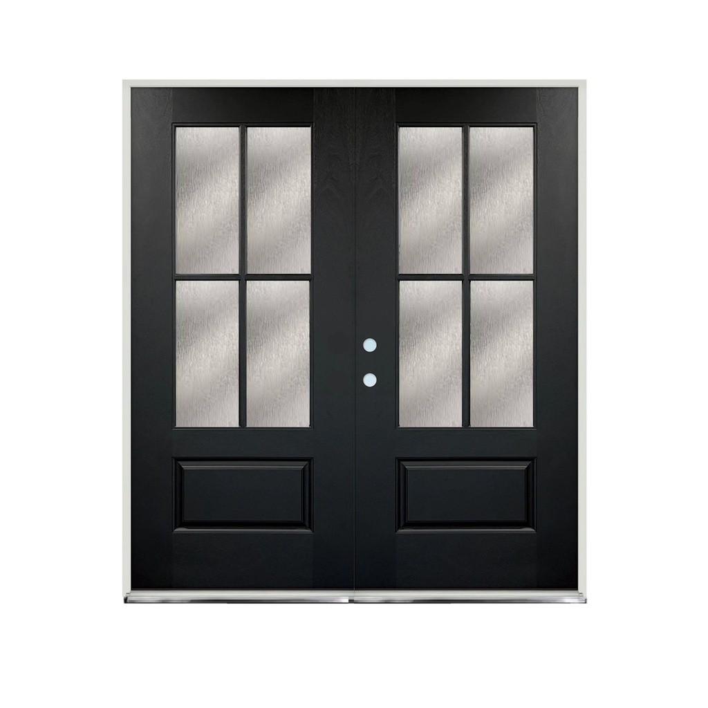 EXTERIOR DOOR:EXTERIOR FIBERGLASS WITH DBL DOOR FLUSH GLAZE BLACK PAINTED RH 3'0 x 6'8" **1077R**RAIN GLASS