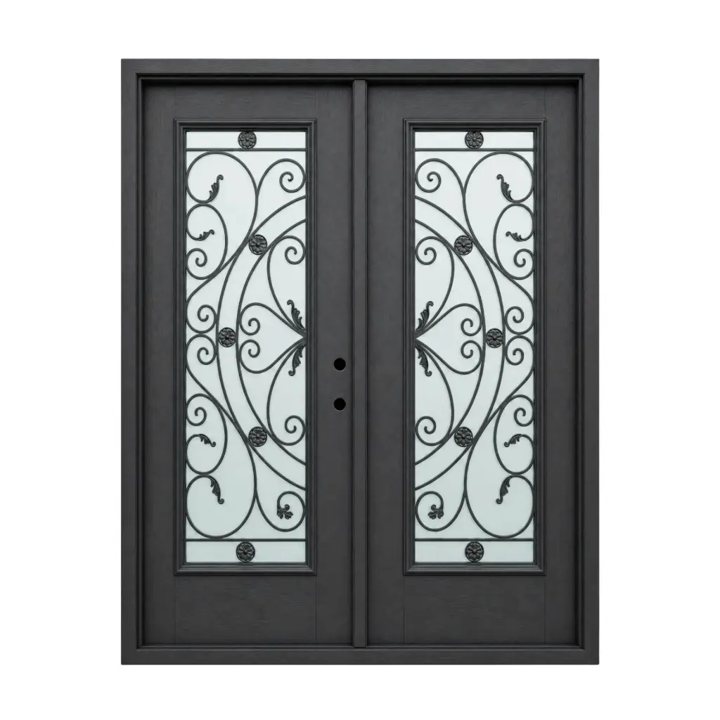 EXTERIOR DOOR:EXTERIOR FIBERGLASS WITH FLUSH GLAZE BLACK PAINTED LH 3'0 x 6'8" **1034L**DBL**