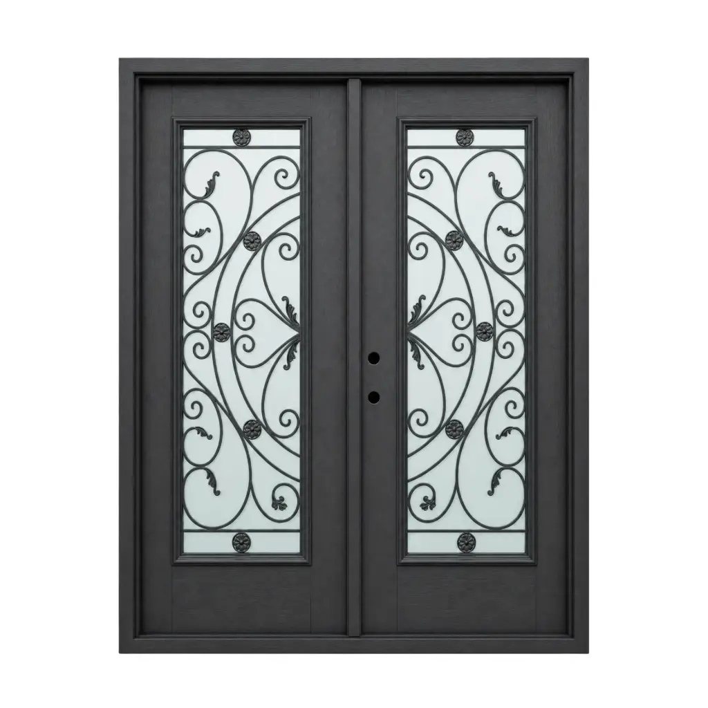 EXTERIOR DOOR:EXTERIOR FIBERGLASS WITH FLUSH GLAZE BLACK PAINTED RH 3'0 x 6'8" **1034R**DBL**