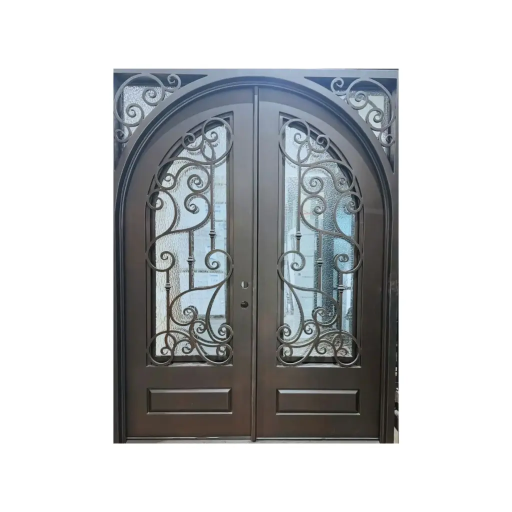 IRON DOOR - 6 ft. x 6 ft. 8 in .Conroe Arc Exterior Wrought Iron Pre hung silver glass - IRON7200RH