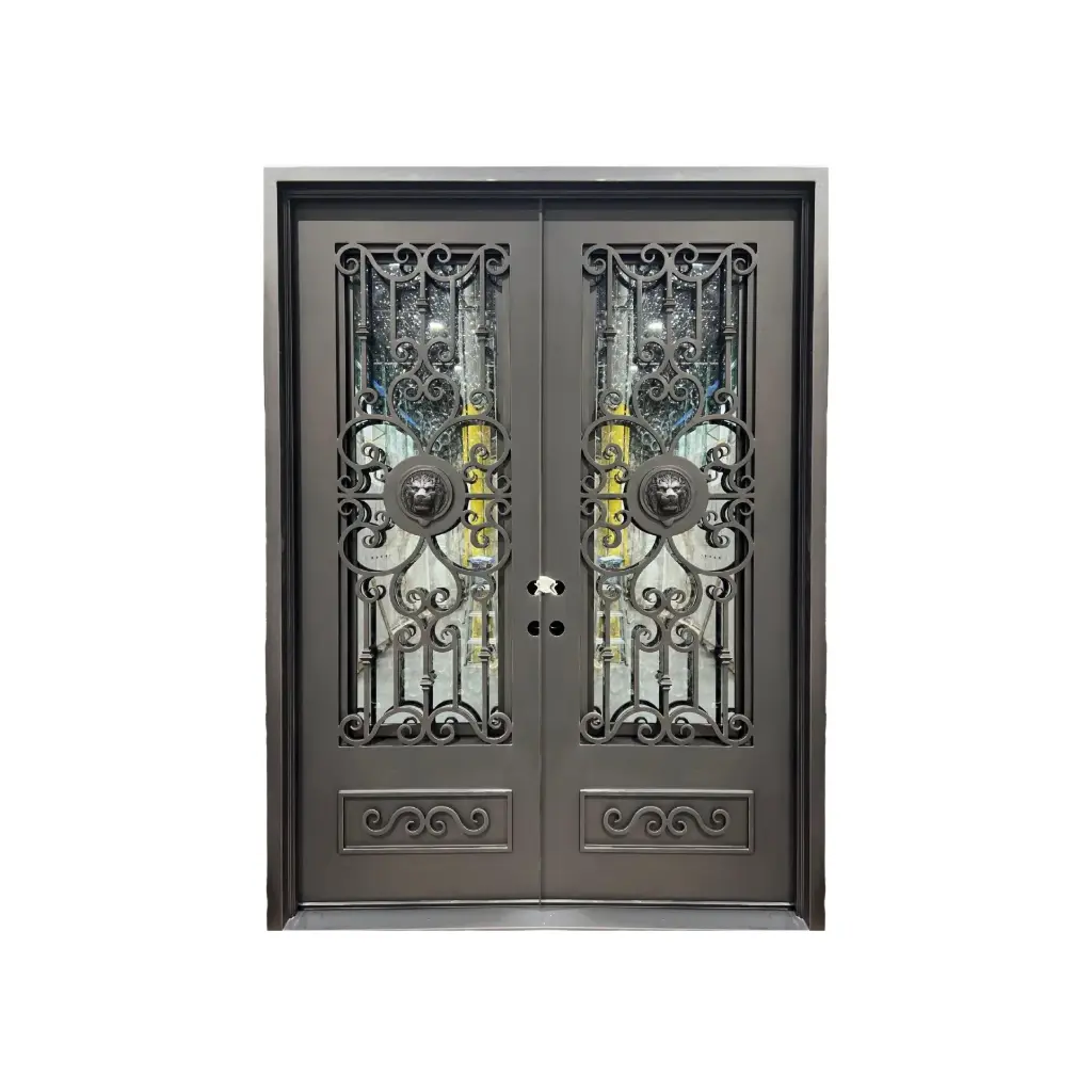 IRON DOOR - 6 ft. x 8 ft  in lion face Wrought Iron Pre hung  with low e glass - IRON6900LH