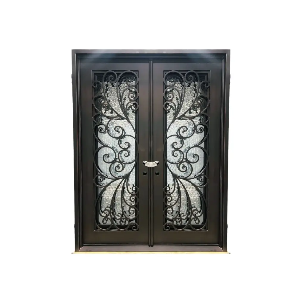 IRON DOOR - 6 ft. x 8 ft .Peacock style  DBL Wrought Iron Pre hung  with low e glass - IRON6500RH