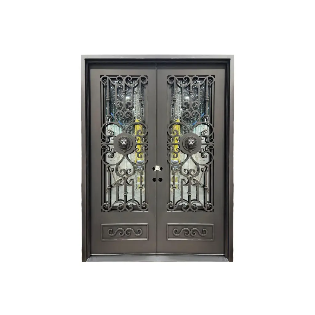 IRON DOOR - 6 ft. x 6 ft  8 in lion face Wrought Iron Pre hung  with low e glass - IRON6800RH
