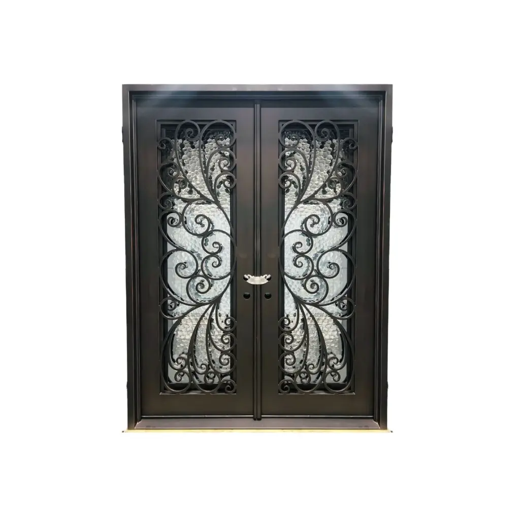 IRON DOOR - 6 ft. x 6 ft. 8 in .Peacock style  DBL Wrought Iron Pre hung low e glass  - IRON6400RH