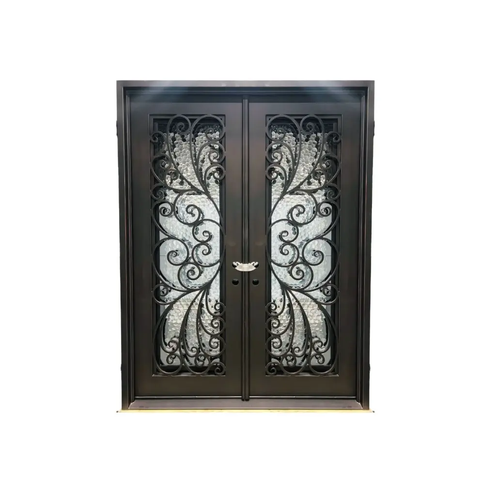 IRON DOOR - 6 ft. x 6 ft. 8 in .Peacock style  DBL Wrought Iron Pre hung low e glass - IRON6400LH