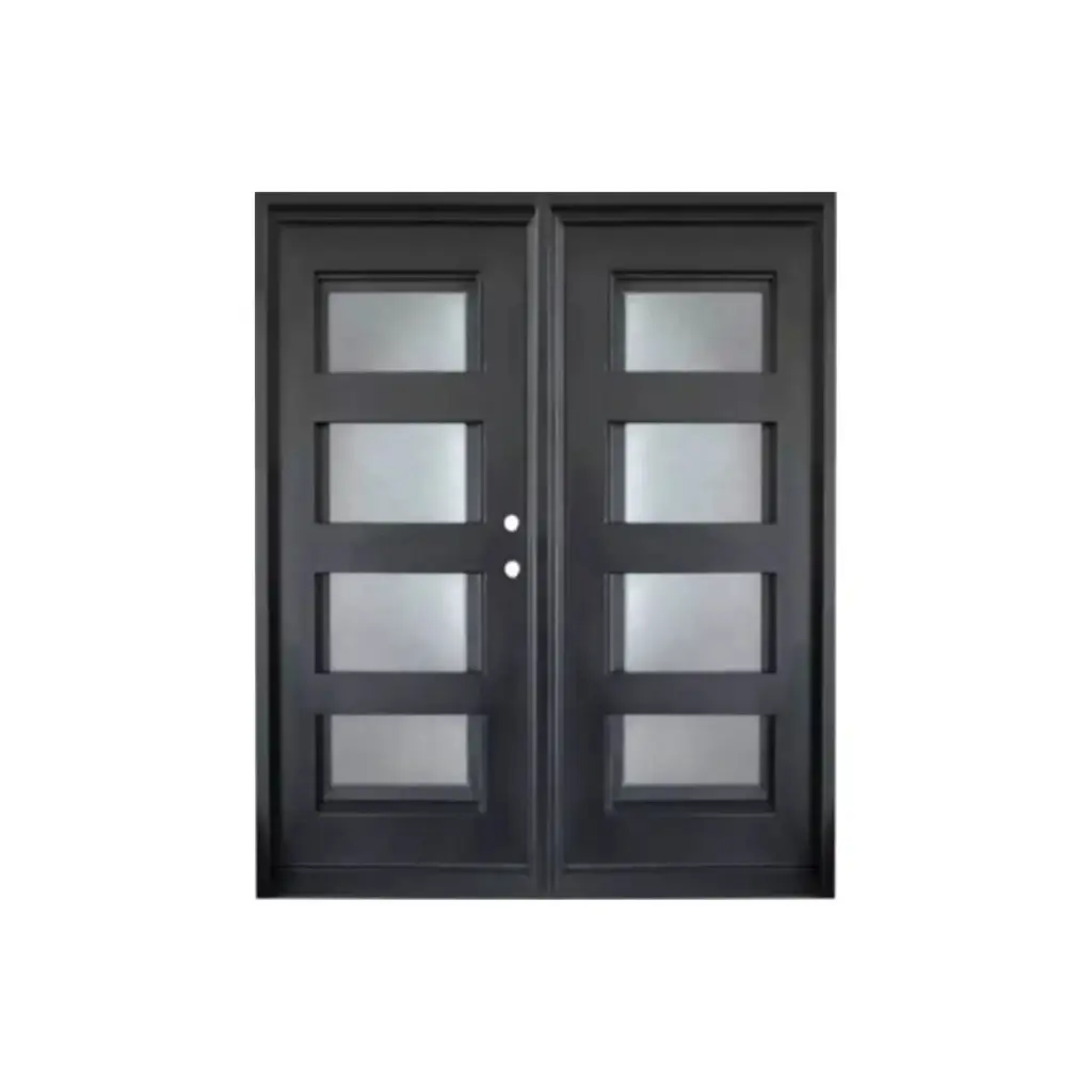 IRON DOOR - 6 ft. x 6 ft. 8 in.4 Lite  Exterior Wrought Iron Pre hung  with low e glass - IRON6000RH