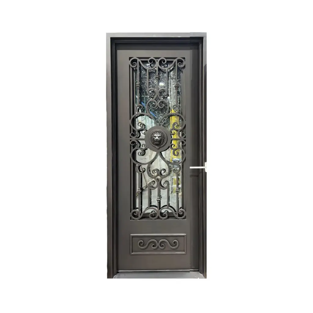IRON DOOR - 3 ft. x 6 ft. 8 lion face Wrought Iron Pre hung  with low e glass - IRON6600LH