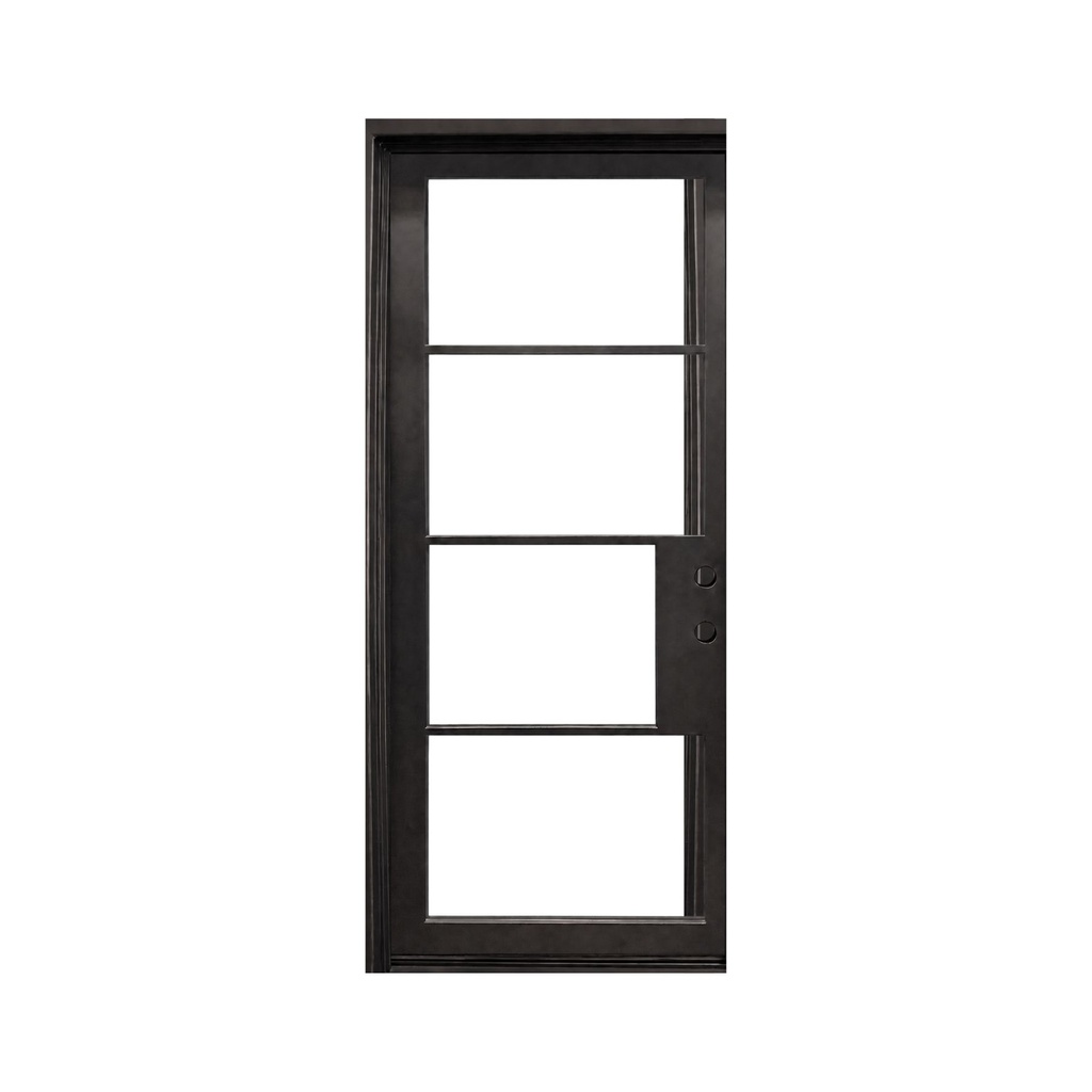 IRON DOOR - 3 ft x 8 ft French 4-Lite Modern Single Iron Door Left Hand
