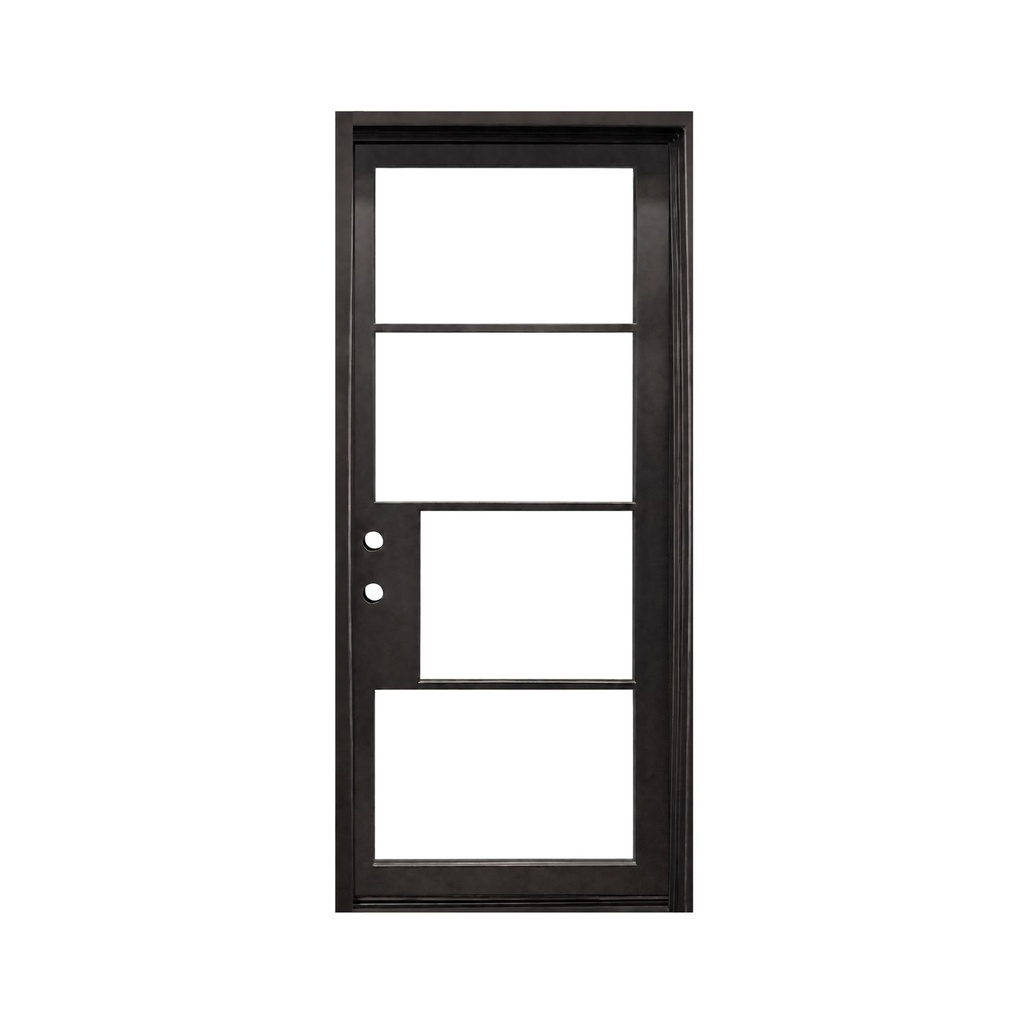 IRON DOOR - 3 ft x 8 ft French 4-Lite Modern Single Iron Door Right Hand