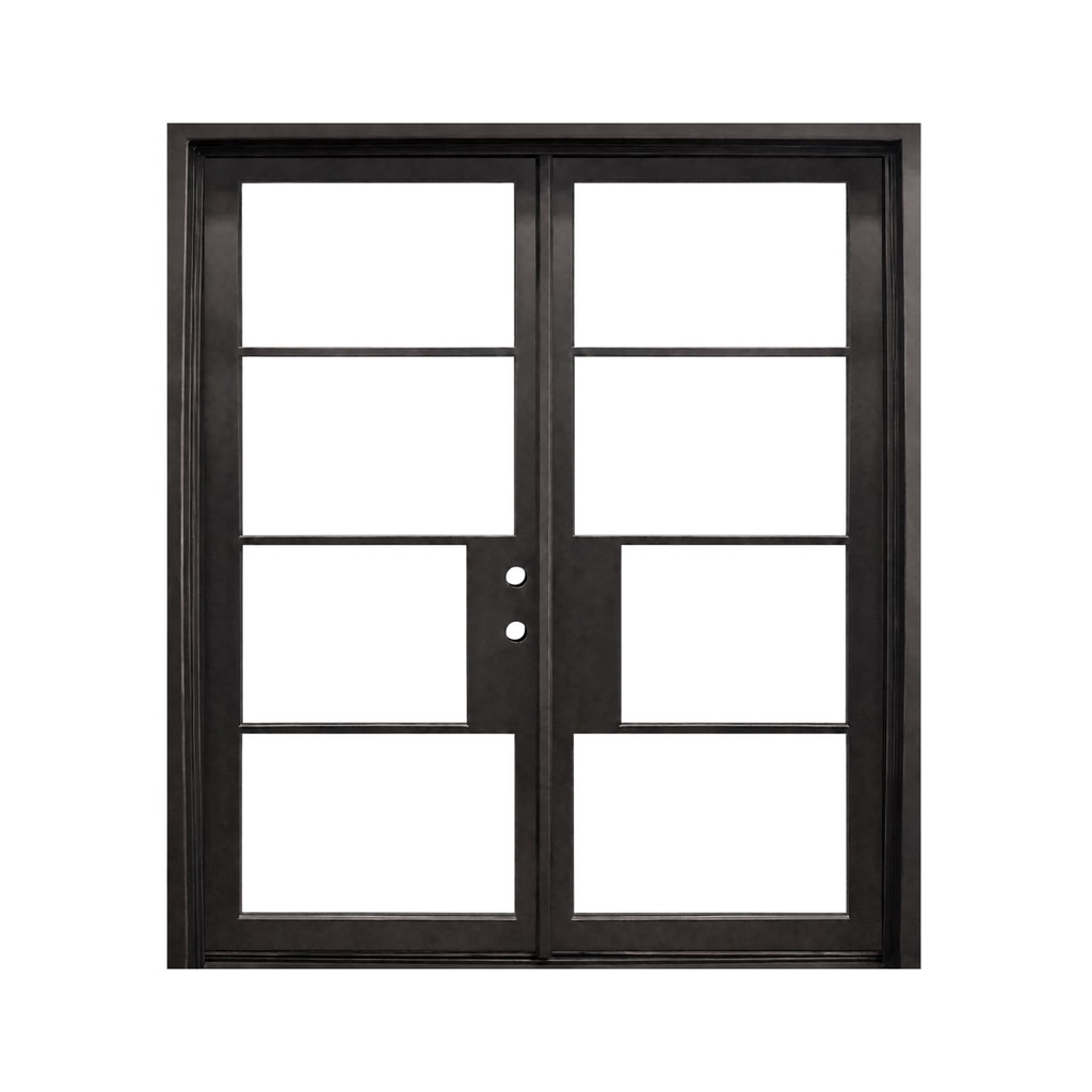 IRON DOOR - 6 ft x 8 ft French 4-Lite Modern Double Iron Door Left Hand