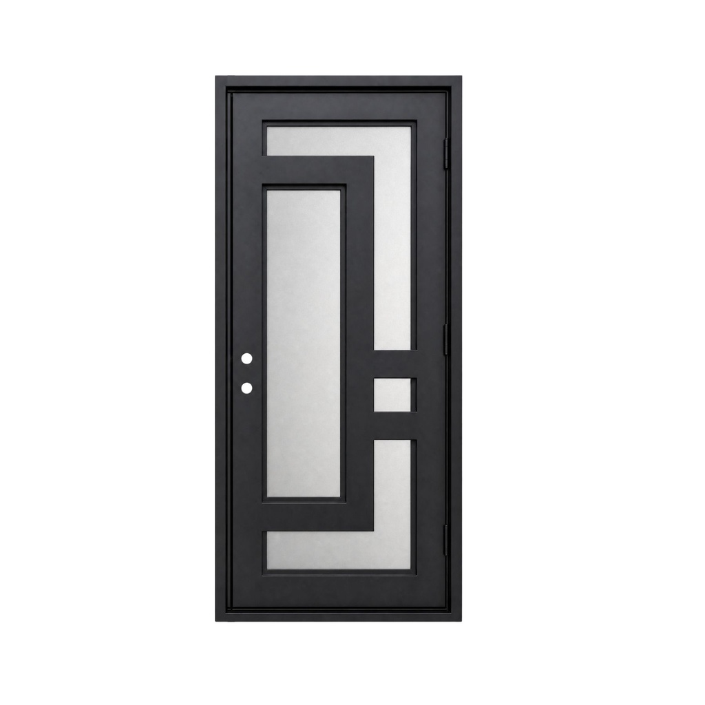 IRON DOOR - 3 ft x 8 ft Aspen Modern Geometric Single Iron Door Right Hand