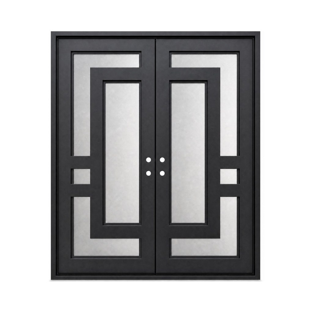 IRON DOOR - 6 ft x 8 ft Aspen Modern Geometric Double Iron Door Right Hand