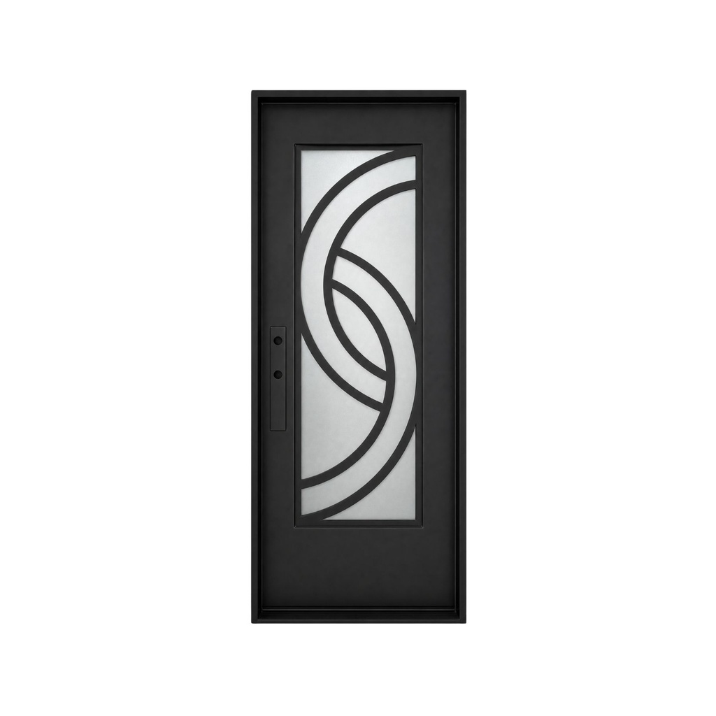 IRON DOOR - 3 ft x 8 ft Plano Modern Arc Circle Single Iron Door Right Hand
