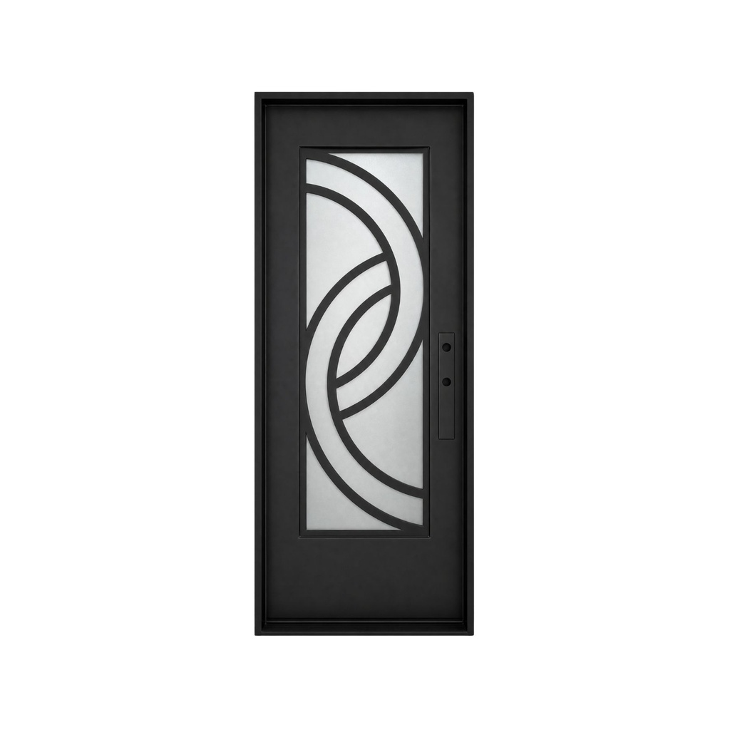 IRON DOOR - 3 ft x 8 ft Plano Modern Arc Circle Single Iron Door Right Hand