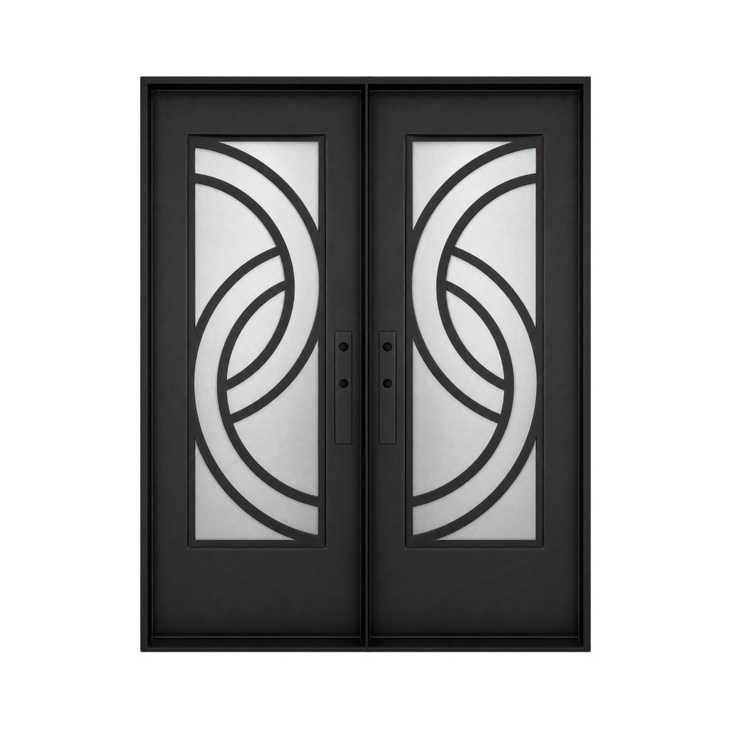 IRON DOOR - 6 ft x 8 ft Plano Modern Arc Circle Double Iron Door Left Hand