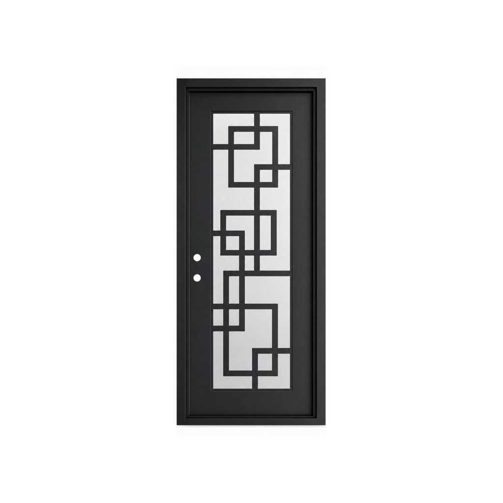IRON DOOR - 3 ft x 8 ft Frisco Modern Square Grid Single Iron Door Right Hand