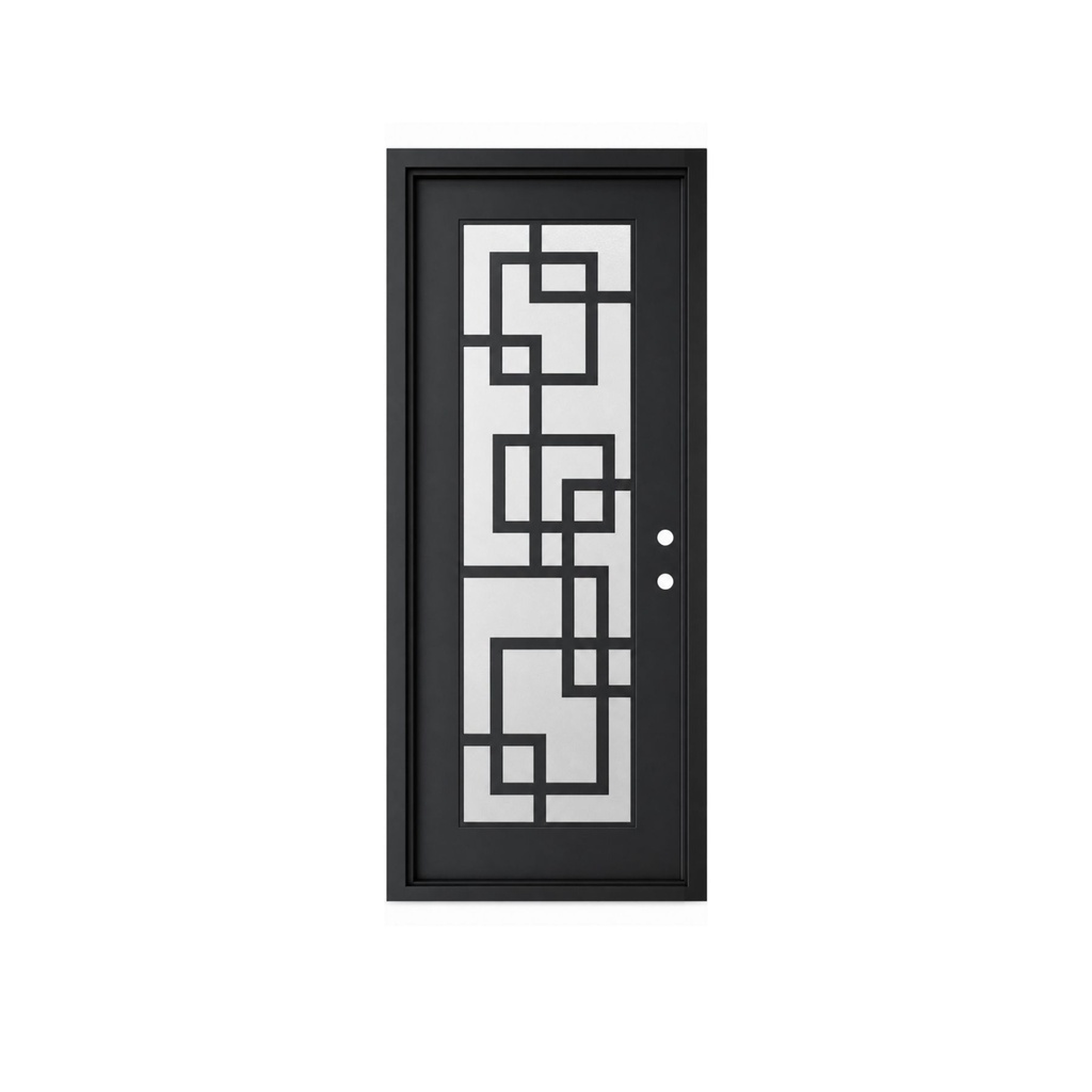 IRON DOOR - 3 ft x 8 ft Frisco Modern Square Grid Single Iron Door Left Hand