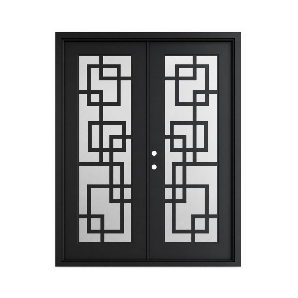 IRON DOOR - 6 ft x 8 ft Frisco Modern Square Grid Double Iron Door Right Hand