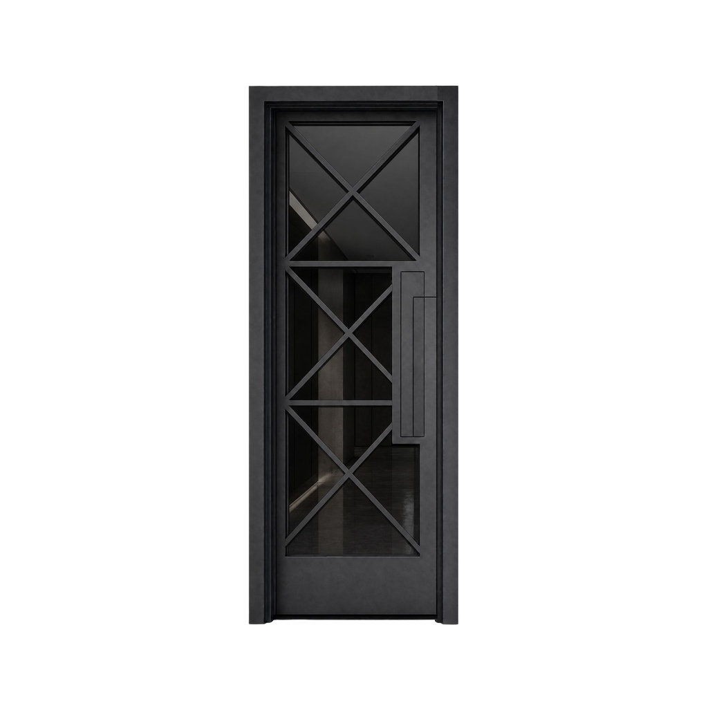 IRON DOOR - 3 ft x 6ft 8 inch Fort Worth Modern Cross Grid Single Iron Door Left Hand