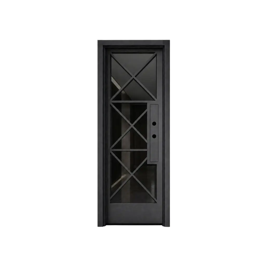 IRON DOOR - 3 ft x 6ft 8 inch Fort Worth Modern Cross Grid Single Iron Door Left Hand