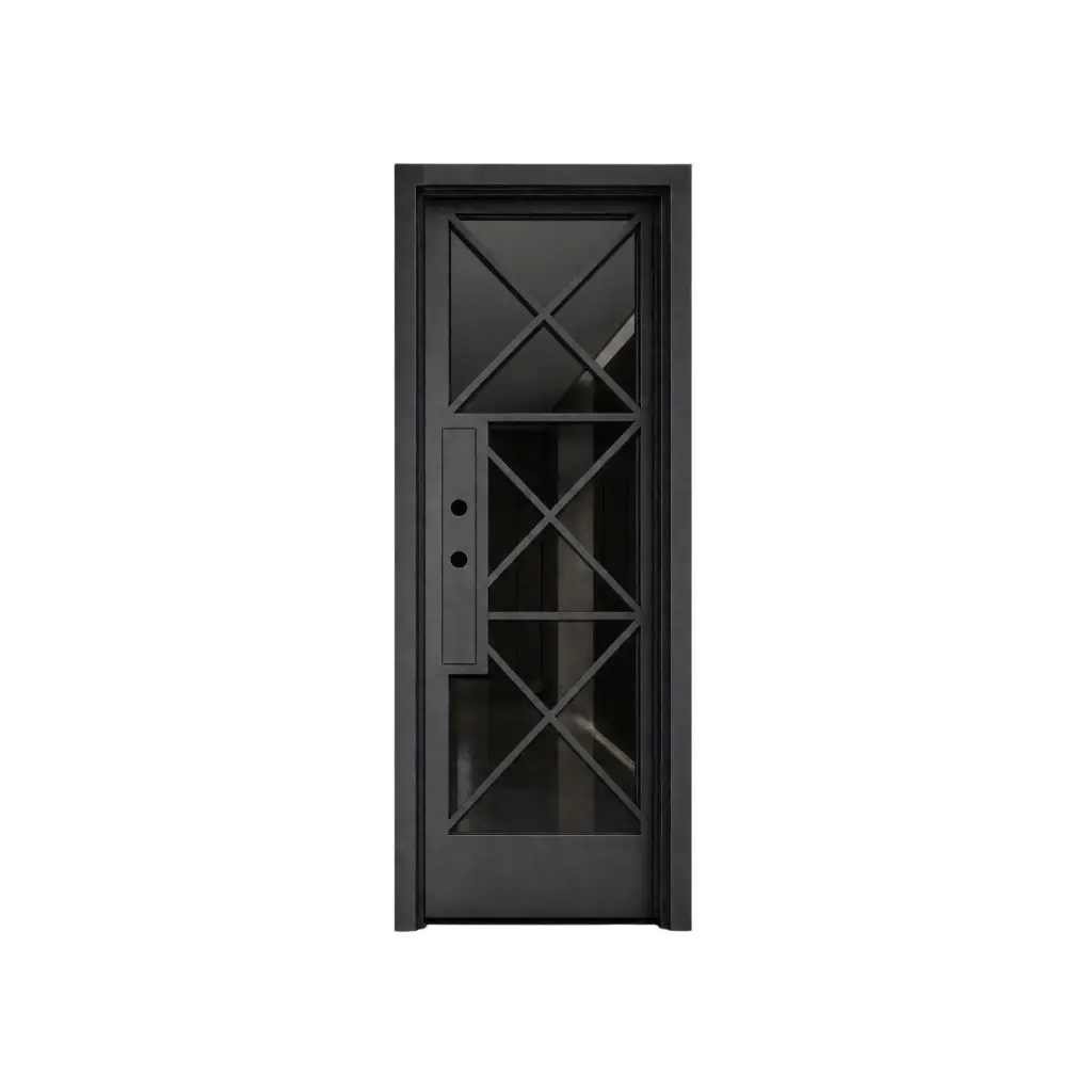 IRON DOOR - 3 ft x 6ft 8 inch Fort Worth Modern Cross Grid Single Iron Door Right Hand