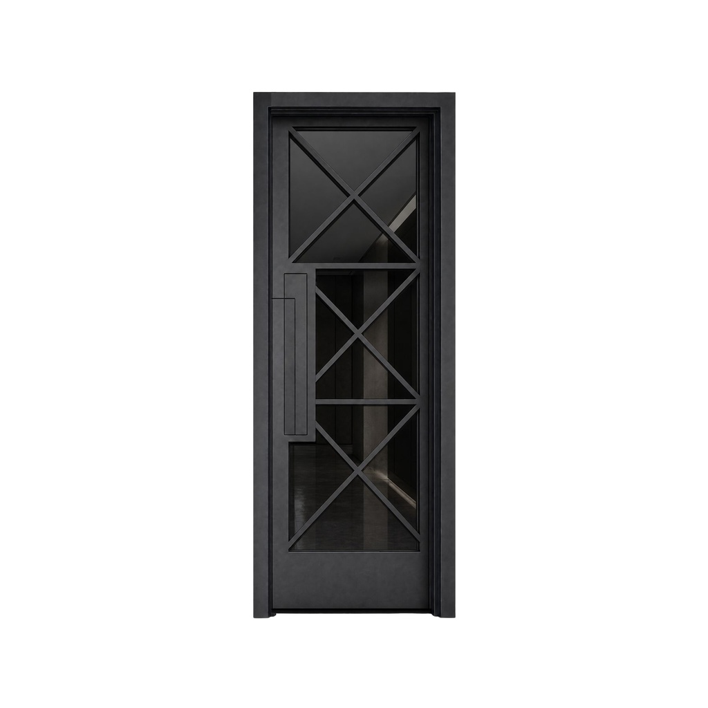 IRON DOOR - 3 ft x 6ft 8 inch Fort Worth Modern Cross Grid Single Iron Door Right Hand