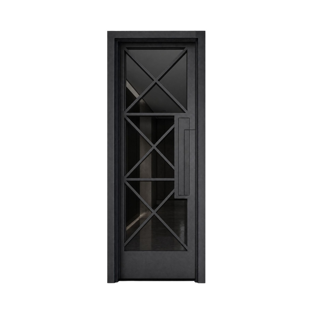 IRON DOOR - 3 ft x 8ft Fort Worth Modern Cross Grid Single Iron Door Left Hand