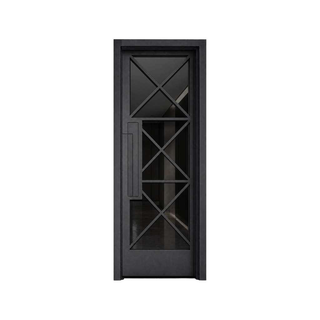IRON DOOR - 3 ft x 8ft Fort Worth Modern Cross Grid Single Iron Door Right Hand