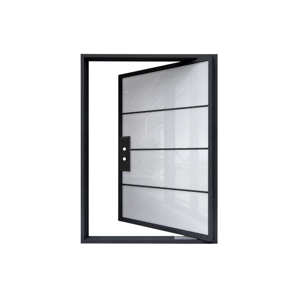 IRON DOOR - 4 ft x 8 ft 4 Lite French Pivot Iron Door with Smart Glass + Handle Right Hand