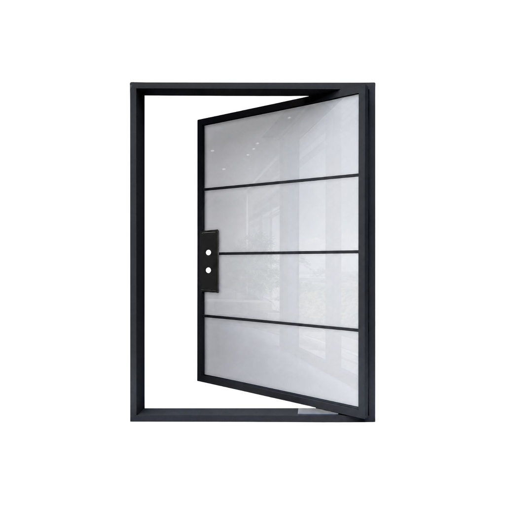 IRON DOOR - 5 ft x 8 ft 4 Lite French Pivot Iron Door with Smart Glass + Handle Right Hand