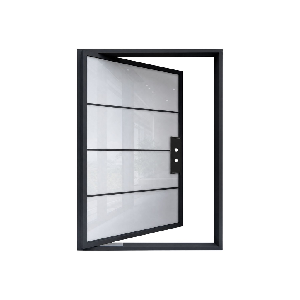 IRON DOOR - 5 ft x 8 ft 4 Lite French Pivot Iron Door with Smart Glass + Handle Left Hand