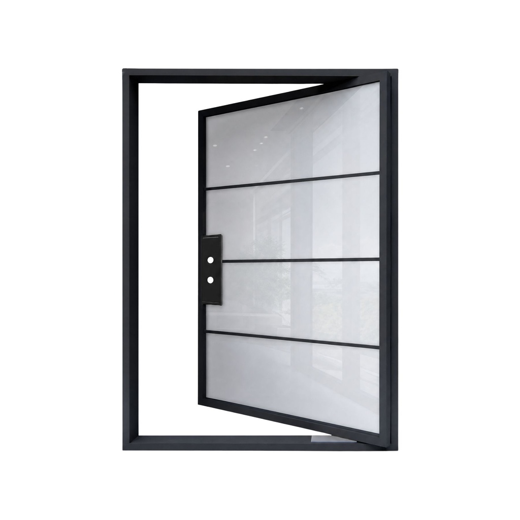 IRON DOOR - 6 ft x 8 ft 4 Lite French Pivot Iron Door with Smart Glass + Handle Right Hand