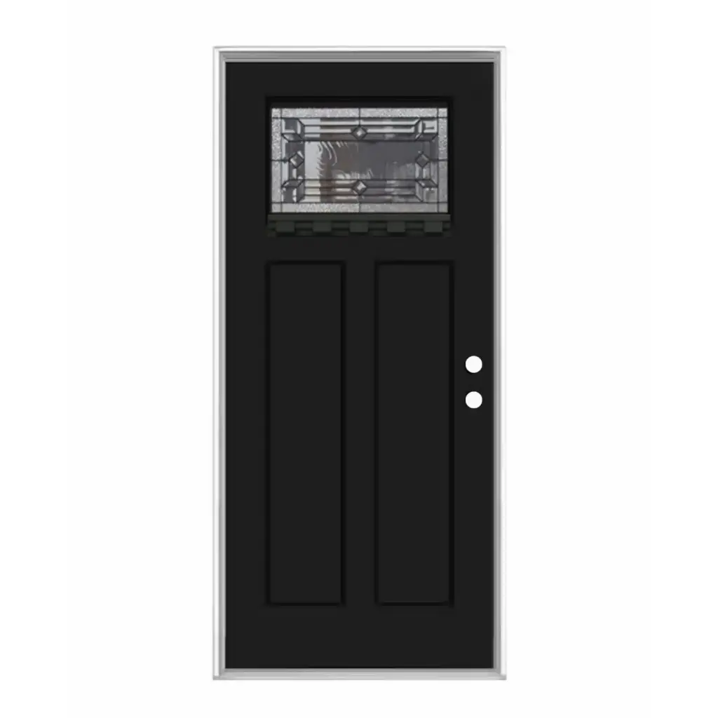EXTERIOR DOOR:EXTERIOR FIBERGLASS BLACK MATTE DOOR WITH SMALL GLASS FIR LH 3'0 x 8'0" **1023FLH**