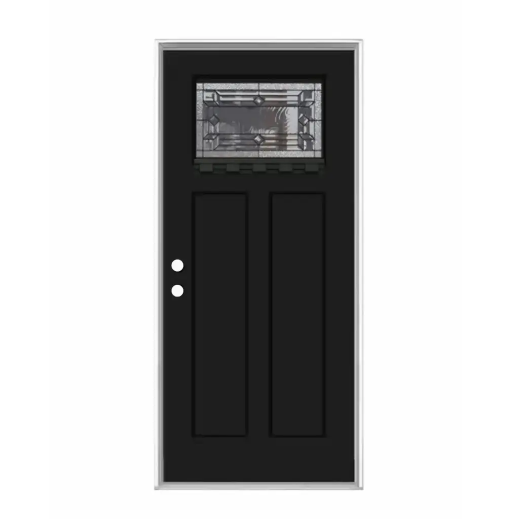 EXTERIOR DOOR:EXTERIOR FIBERGLASS BLACK MATTE DOOR WITH SMALL GLASS FIR LH 3'0 x 8'0" **1023FRH**
