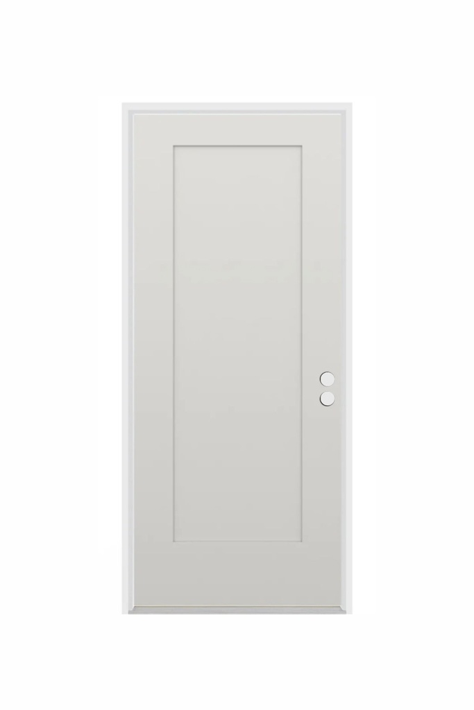 EXTERIOR DOOR:EXTERIOR FIBERGLASS SHAKER 1 PAN WHITE PANELS DOOR LH 3'0" x 6'8" **1058L**