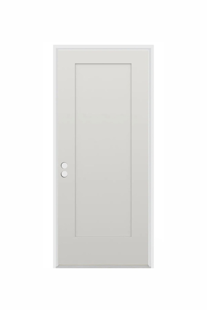 EXTERIOR DOOR:EXTERIOR FIBERGLASS SHAKER 1 PAN WHITE PANELS DOOR RH 3'0" x 6'8" **1058R **
